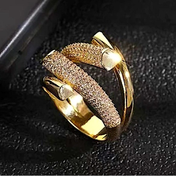 Gold Plated Micro Zircon Statement Ring - Picture 1 of 9
